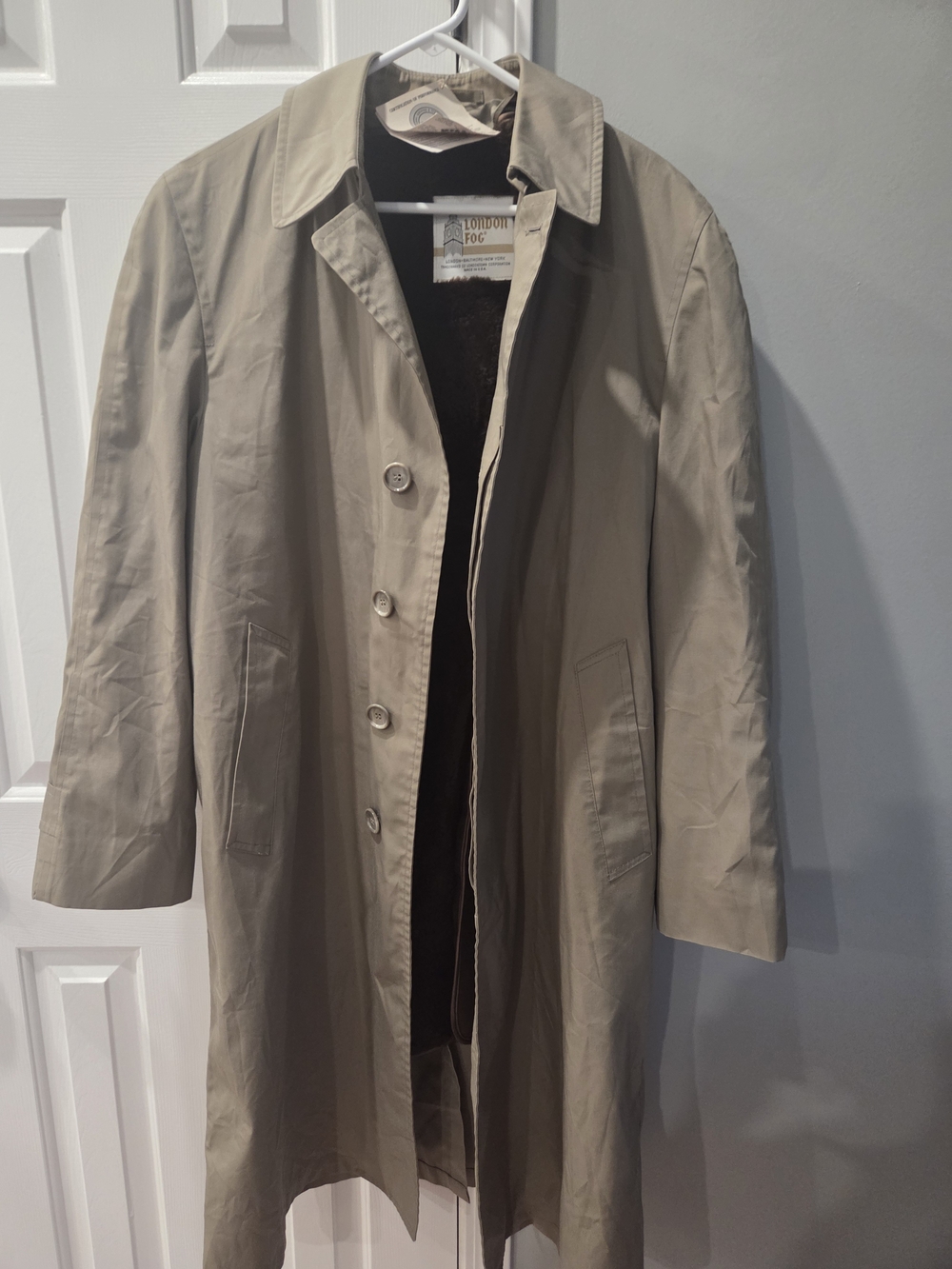 Vintage 70s London Fog Mens Trench Coat Khaki 42 R w/Removable Lining Made USA